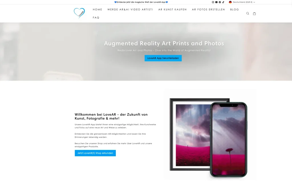Screenshot der LoveAR-Website